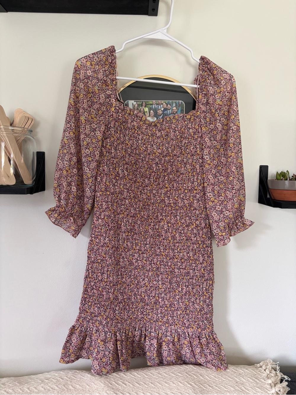 Dress Forum Floral Smocked Puff Sleeve Mini Dress M NWT